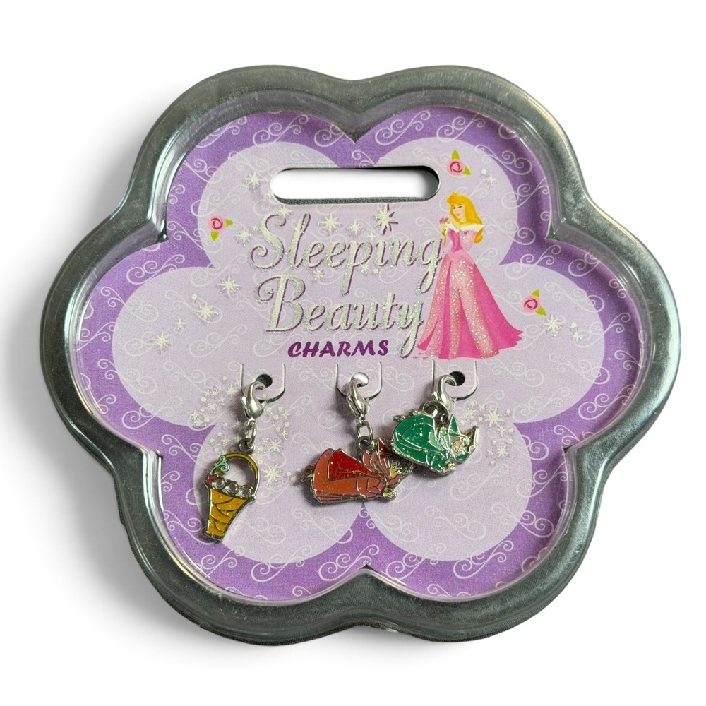 Disney Store Sleeping Beauty Charms Set Flora Merryweather Flower Basket NIP